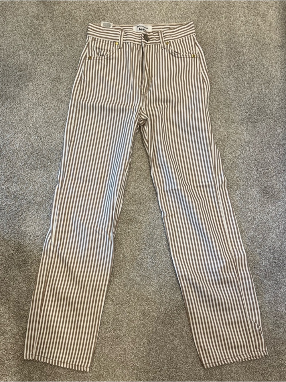 Reformation Brown and White Vertical-Stripe pants